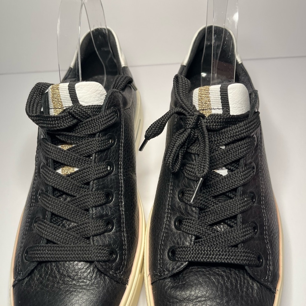 Ara Black Leather Sneakers with White Heel Tab - Picture 3 of 10